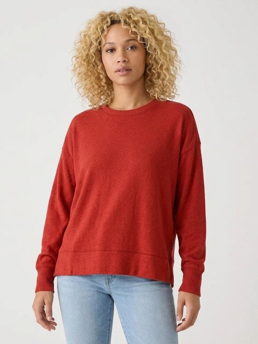Lucky Brand Cozy Crewneck Sweatshirt Pullover Red Medium #A4421